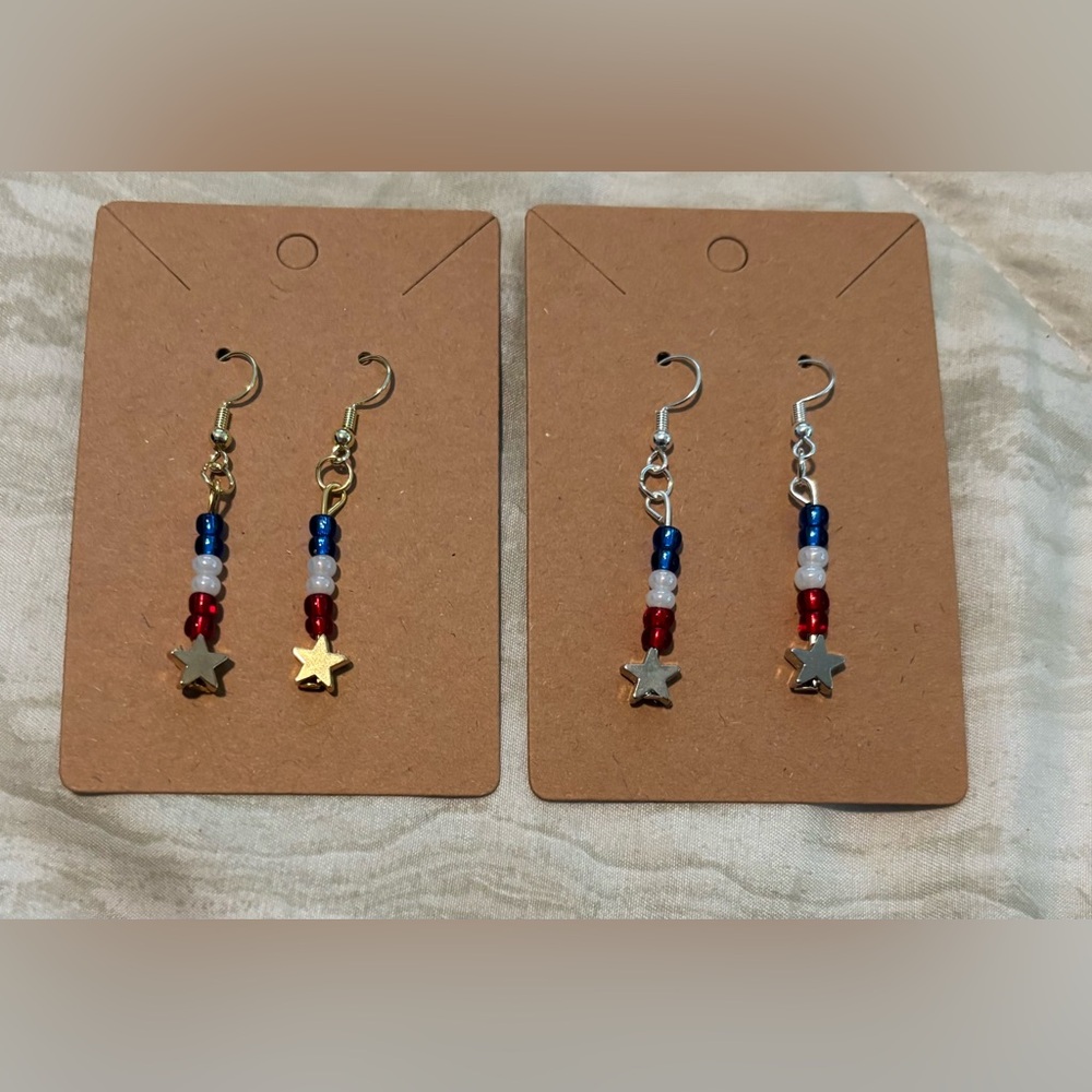 Handmade Red, White, and Blue Star Earrings